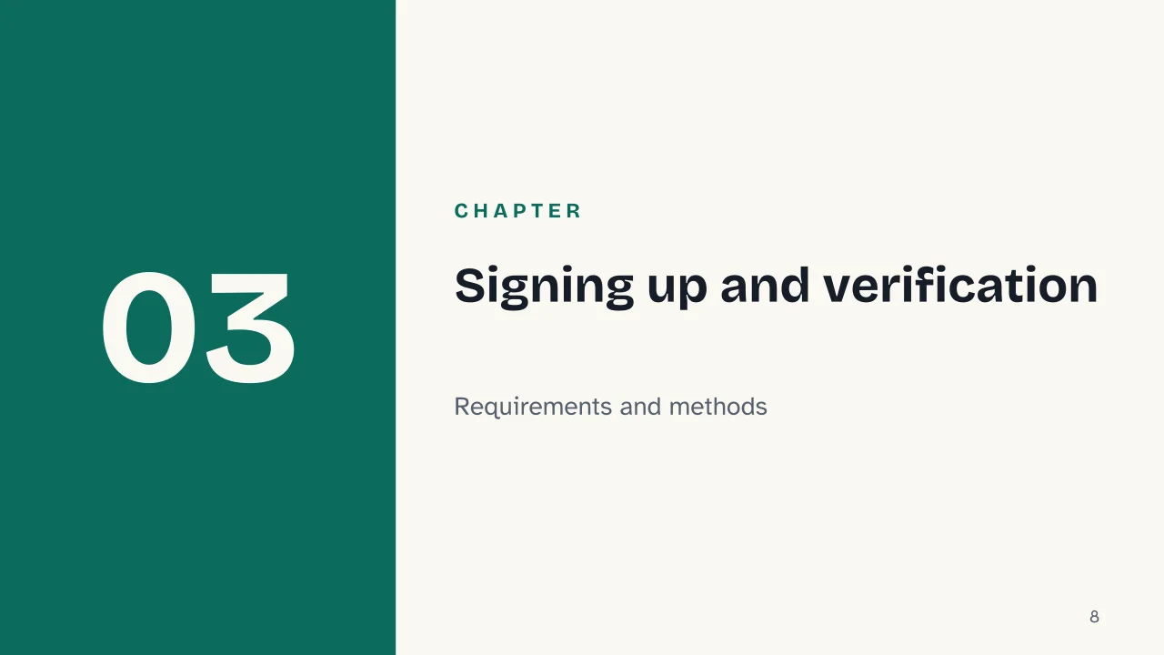 Slide 8 of the presentation on SPID: Chapter 03: Signing up and verification